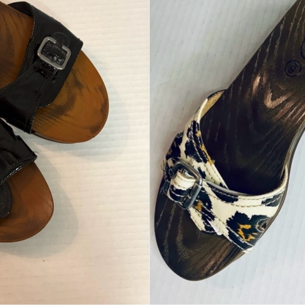 Dr Scholls 2 Pairs Women's 9 Black and Cheetah Print Advanced Comfort Sandals